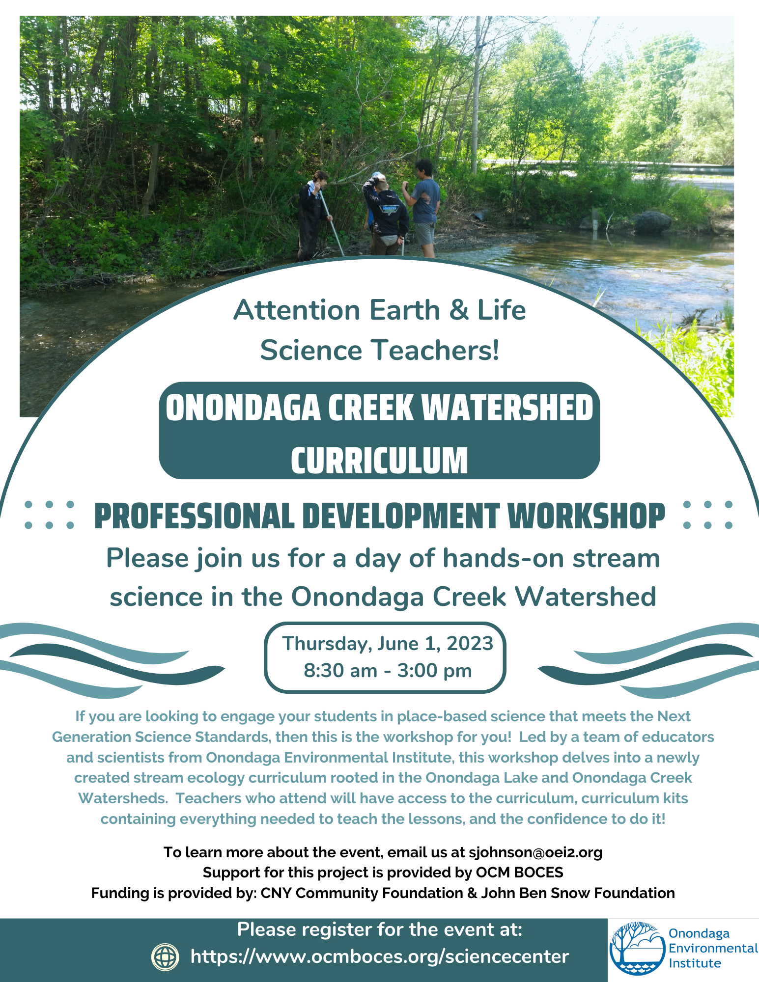 Hands-on Stream Science Onondaga Creek Watershed Curriculum Professional Development Workshop Flyer